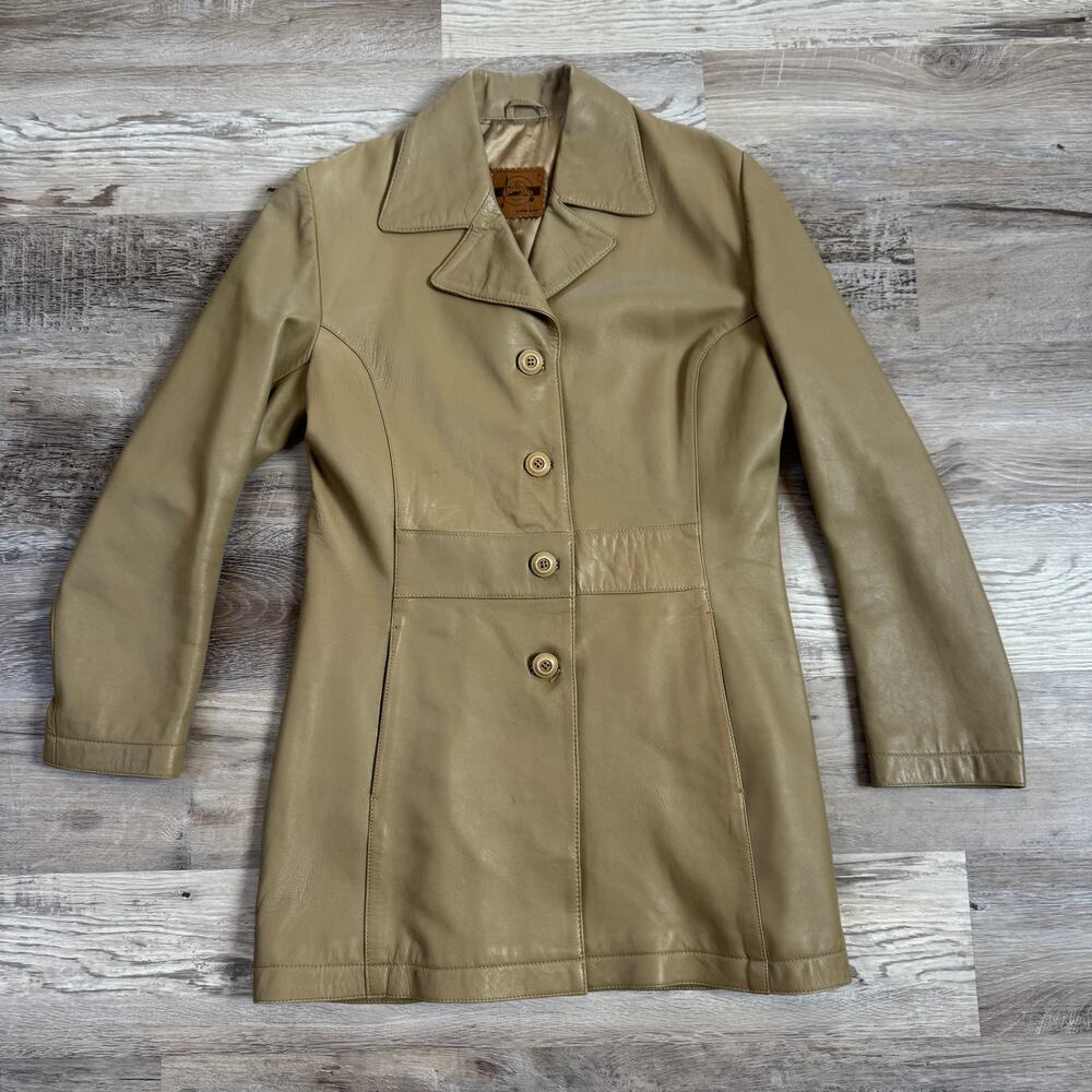 Vintage 90s Lamb Leather Longline Blazer Taupe Office Quiet Luxury Minimalist L